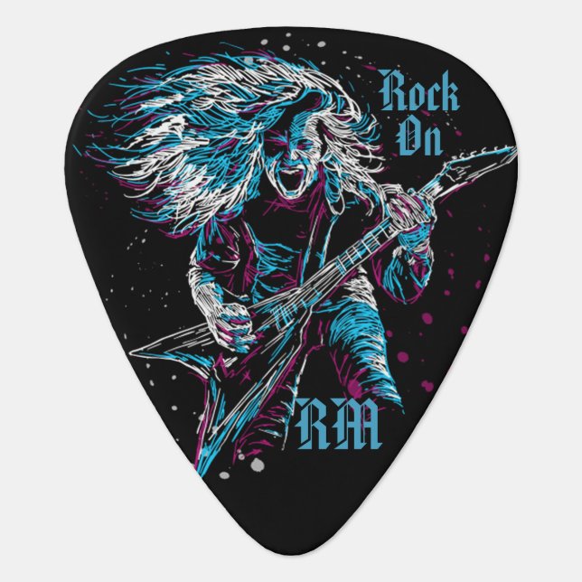 Monogrammed Rock On Heavy Metal 2 Guitar Pick (Front)