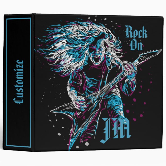 Monogrammed Rock On Heavy Metal 3-Ring Binder (Front/Spine)