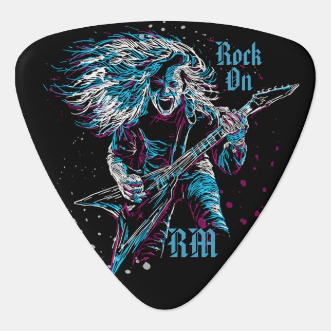 Monogrammed Rock On Heavy Metal Guitar Pick (Front)
