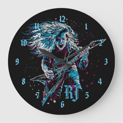 Monogrammed Rock On Heavy Metal Large Clock