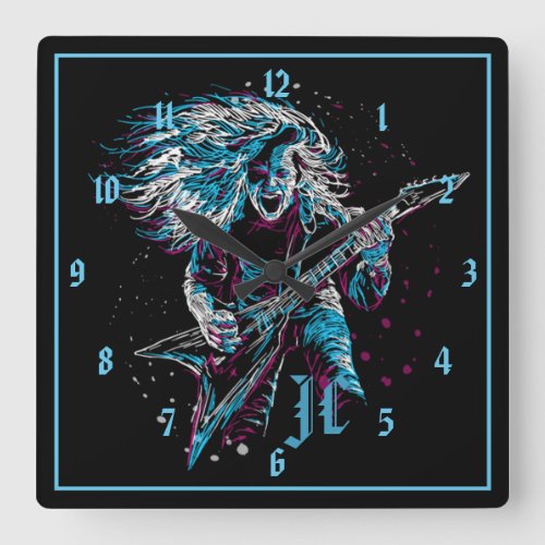 Monogrammed Rock On Heavy Metal Square Wall Clock