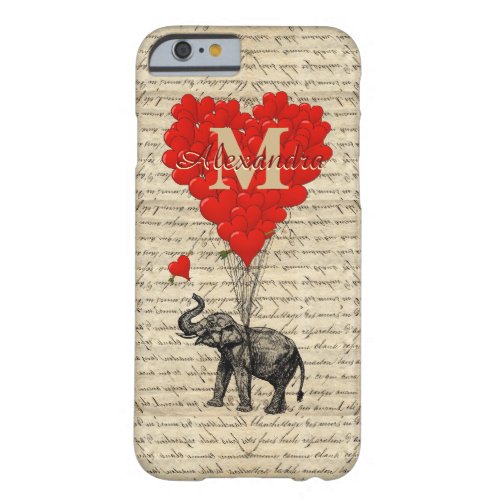 Monogrammed romantic elephant and heart barely there iPhone 6 case