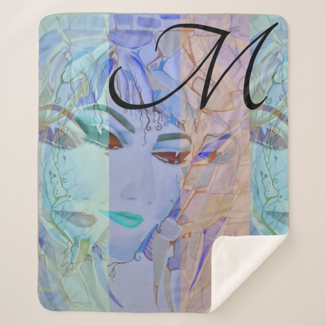 Monogrammed  Romantic Shabby Chic Pastel Colors Sherpa Blanket (Front)