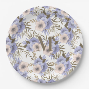 Monogrammed Romantic Violet Sage Botanical Paper Plates