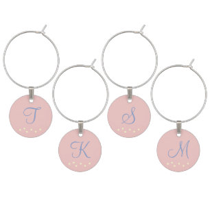Monogrammed Rose Blue Cream Polka Dots Wine Charm