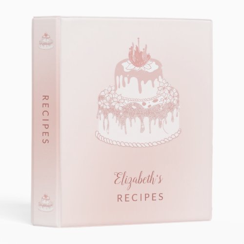 Monogrammed Rose Gold Blush Pink Drips Cake Recipe Mini Binder