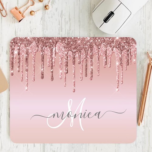 Monogrammed Rose Gold Blush Pink Girly Glam Mouse Pad