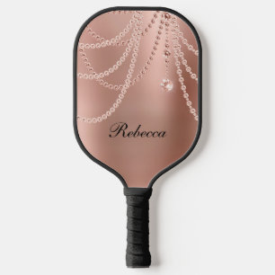 Monogrammed Rose Gold Blush Pink Glam Bling Pickleball Paddle