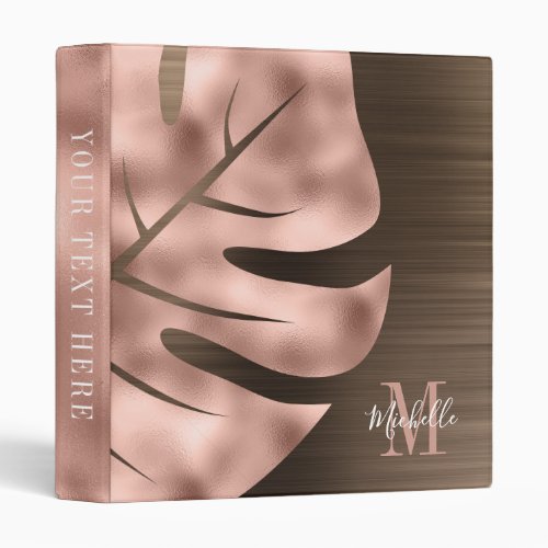 Monogrammed Rose Gold Bronze Metallic 3 Ring Binder