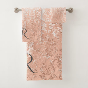 Monogrammed Rose Gold Damask  Bath Towel Set