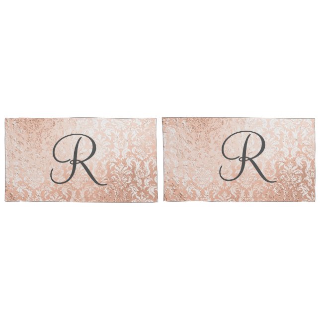Monogrammed Rose Gold Damask Pillow Case (Back-Set)