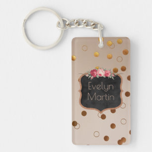 Monogrammed Rose Gold Dots Vintage Chalkboard Keychain