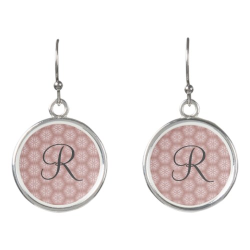 Monogrammed Rose Gold Dusty Pink Glitter Geometric Earrings