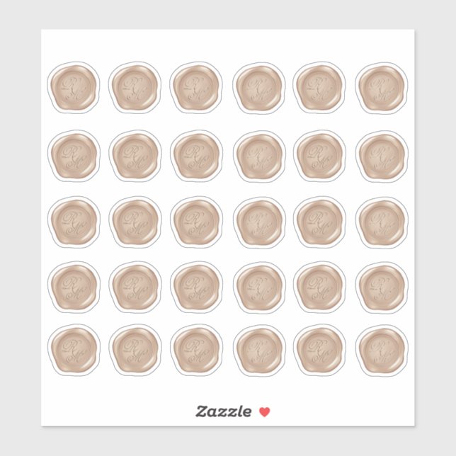 Monogrammed Rose Gold Faux Wax Seals Sticker (Sheet)