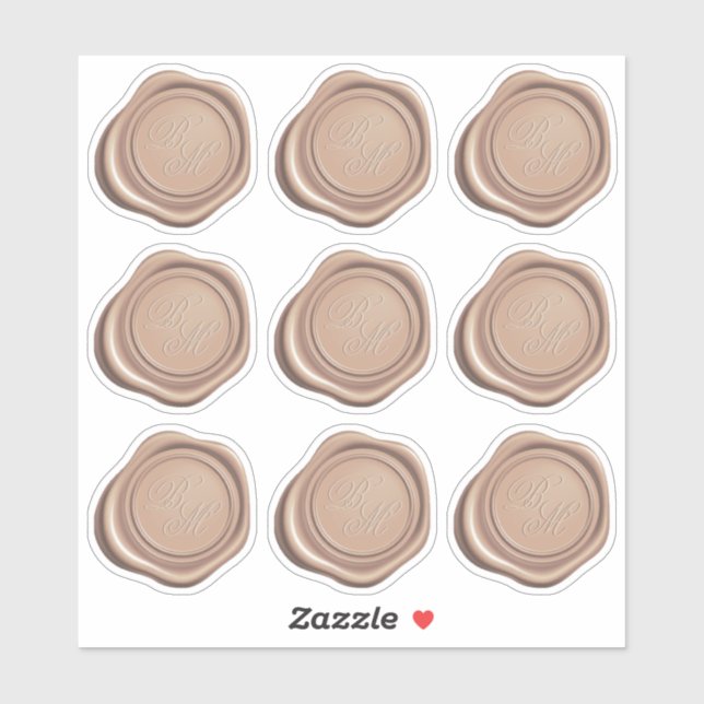 Monogrammed Rose Gold Faux Wax Seals Sticker (Sheet)