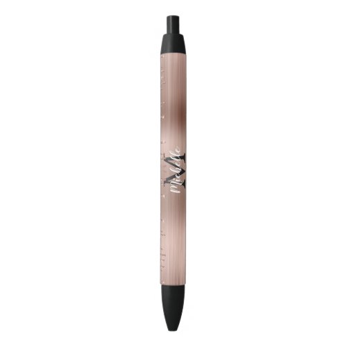 Monogrammed Rose Gold Glitter Drips on Pink Metal  Black Ink Pen