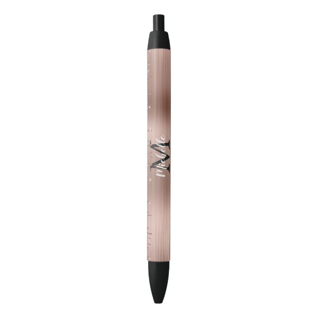Monogrammed Rose Gold Glitter Drips on Pink Metal  Pen (Front Vertical)