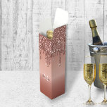 Monogrammed Rose Gold Glitter Drips Wine Gift Box<br><div class="desc">Monogram Rose Gold Dripping Glitter Metallic personalized slim wine gift box.

Custom monogram metallic faux foil gradient with simulated dripping glitter graphic gifting box by adding your recipient's name and last initial with zazzle's easy to use personalization tool.</div>