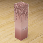Monogrammed Rose Gold Glitter Drips Wine Gift Box<br><div class="desc">Monogram Rose Gold Dripping Glitter Metallic personalized slim wine gift box.

Custom monogram metallic faux foil gradient with simulated dripping glitter graphic gifting box by adding your recipient's name and last initial with zazzle's easy to use personalization tool.</div>