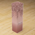 Monogrammed Rose Gold Glitter Drips Wine Gift Box<br><div class="desc">Monogram Rose Gold Dripping Glitter Metallic personalized slim wine gift box.

Custom monogram metallic faux foil gradient with simulated dripping glitter graphic gifting box by adding your recipient's name and last initial with zazzle's easy to use personalization tool.</div>