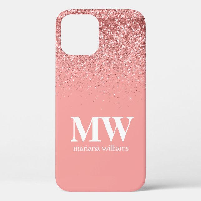 Monogrammed Rose Gold Glitter Elegant Script Case-Mate iPhone Case (Back)