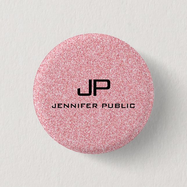 Monogrammed Rose Gold Glitter Look Template Button (Front)
