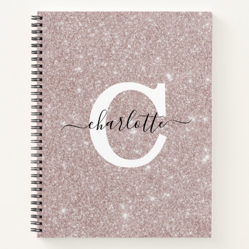 Monogrammed Rose Gold Glitter Pink Script Notebook