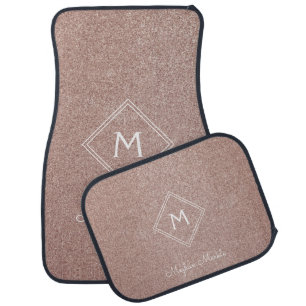 Monogrammed Rose Gold Glitter Print Metallic Car Floor Mat