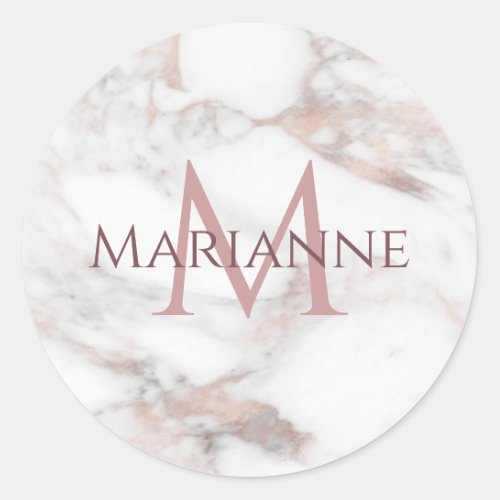 Monogrammed Rose Gold Marble Modern Elegant Classic Round Sticker