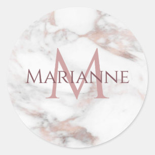 Monogrammed Rose Gold Marble Modern Elegant Classic Round Sticker