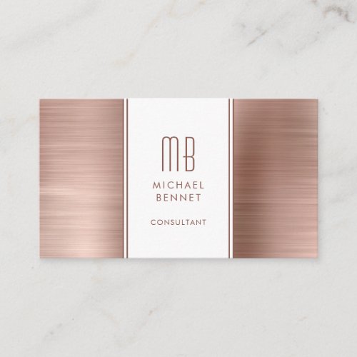 Monogrammed Rose Gold Metallic Foil Consultant Business Card