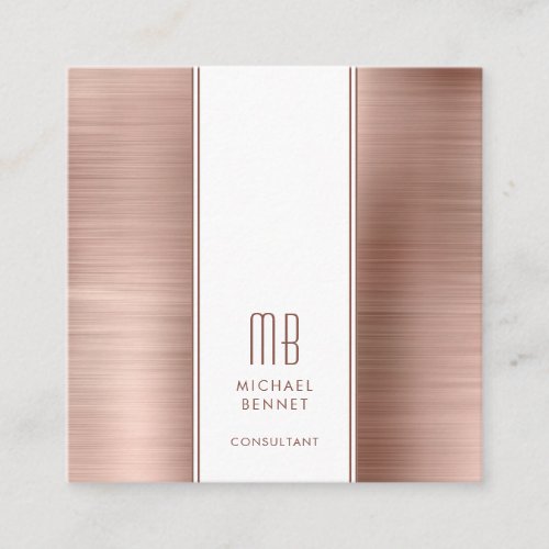 Monogrammed Rose Gold Metallic Foil Consultant Square Business Card