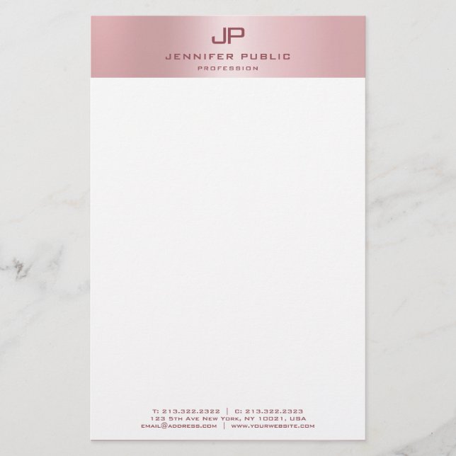 Monogrammed Rose Gold Modern Elegant Template Stationery (Front)