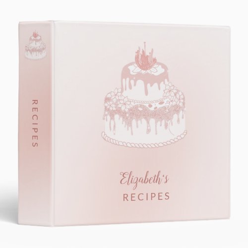 Monogrammed Rose Gold Pink Cake Baking Recipe 3 Ring Binder