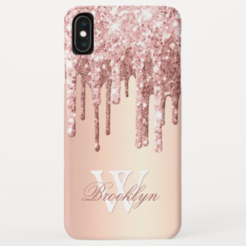 Monogrammed Rose Gold Sparkle Glitter Drips  Case_ iPhone XS Max Case