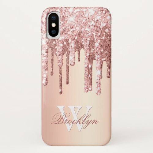 Monogrammed Rose Gold Sparkle Glitter Drips  Case_ iPhone XS Case
