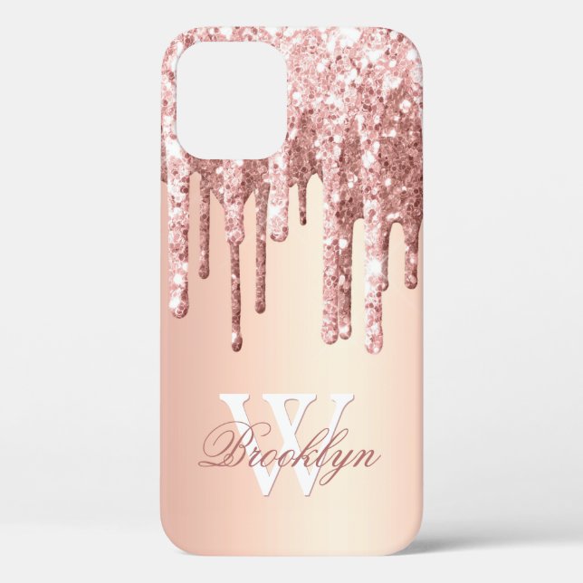 Monogrammed Rose Gold Sparkle Glitter Drips  Case-Mate iPhone Case (Back)