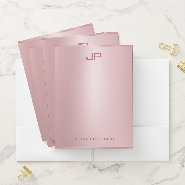 Monogrammed Rose Gold Template Modern Elegant Pocket Folder (In Situ)