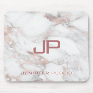 Monogrammed Rose Gold White Marble Template Mouse Pad