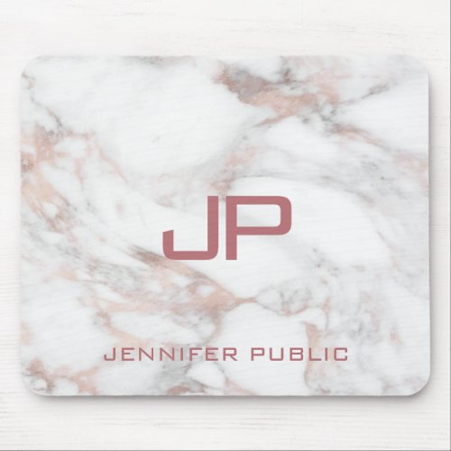 Monogrammed Rose Gold White Marble Template Mouse Pad