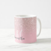 Monogrammed rose pink glitter ombre add your name coffee mug (Front Right)