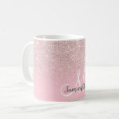 Monogrammed rose pink glitter ombre add your name coffee mug (Front Left)