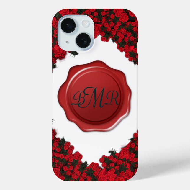 Monogrammed Rose Wreath with Wax Seal Case-Mate iPhone Case (Back)