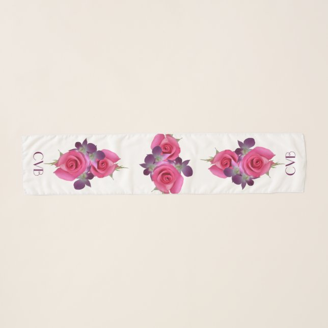 Monogrammed Roses Orchids Long Chiffon Scarf (Front (Horizontal))
