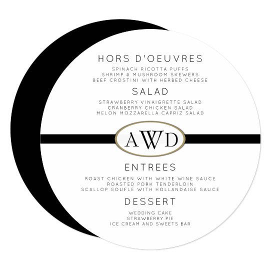 Round Invitations Announcements Zazzle Monogrammed Round Wedding Menu Template