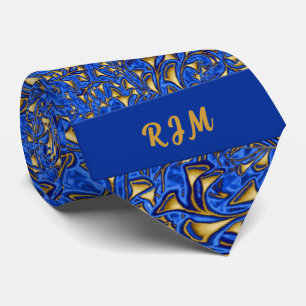 Monogrammed Royal Blue and Gold Paisley Tie
