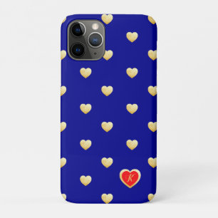 Monogrammed Royal Blue Gold Hearts on Solid Color iPhone 11 Pro Case