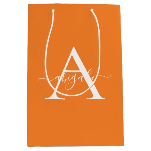 Monogrammed Royal Orange  Minimalist Elegant Medium Gift Bag