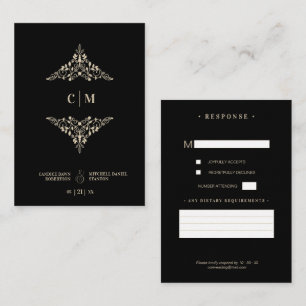 Monogrammed RSVP Gold Wedding Initials Flourish Enclosure Card