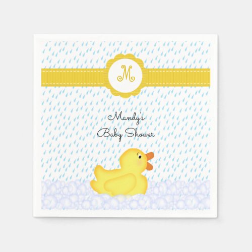 Monogrammed Rubber Ducky Baby Shower Napkins